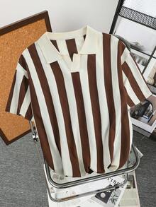 Men's Retro Striped Contrast Color Knit Sweater/Khaki Clothing - Apricot - View 2