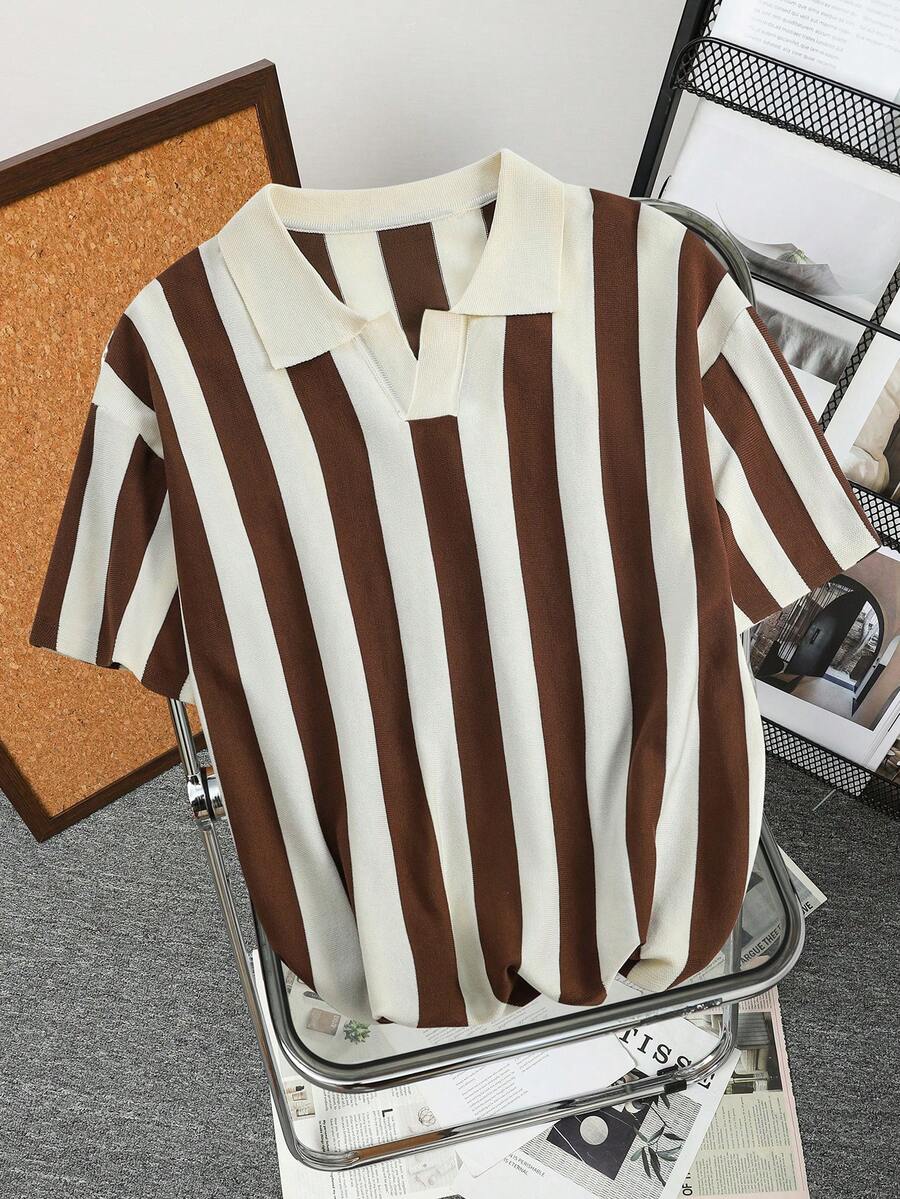 Men's Retro Striped Contrast Color Knit Sweater/Khaki Clothing