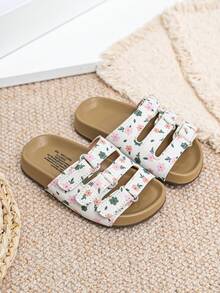1 đôi dép lê trẻ em kiểu dáng tối giản, ba quai điều chỉnh được, đế mềm, họa tiết ngẫu nhiên, thoải mái, thời trang cho bé trai/bé gái, thích hợp đi biển mùa hè. - trắng - Xem 3