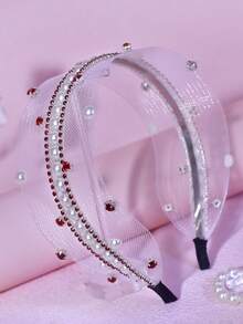 1pc Fashionable Pearl Rhinestone Headband, Simple Mesh Hollow Wide Band, Suitable For Bride, Wedding, Celebration, Banquet, Holiday Party, Daily Casual, Campus, Women's Hair Accessory Hairband - Multicolor - View 14