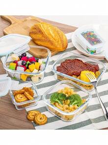 370ml Glass Food Storage Container Set - Thermal Bento Box, Leak-Proof Locking Lunch Box; Suitable For Hand Wash, Microwave, Oven And Refrigerator, Great For Salad, Fruit, Vegetable And Sandwich, Durable Glass Food Storage Containers - Multicolor - View 3