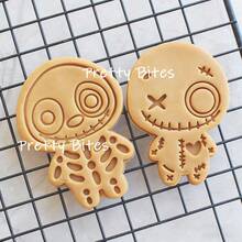 Cartoon Halloween Mummy Cookie Cutters Set Skull Skeleton Zombie Pressable Fondant Stamp Mold Halloween Party Cake Baking Tools - Pink - View 3