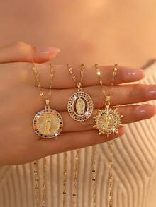 1 pieza Colgante de medallón de Jesús del Día de la Ascensión, cadena de clavícula para mujer para uso diario - Multicolor - Ver 1