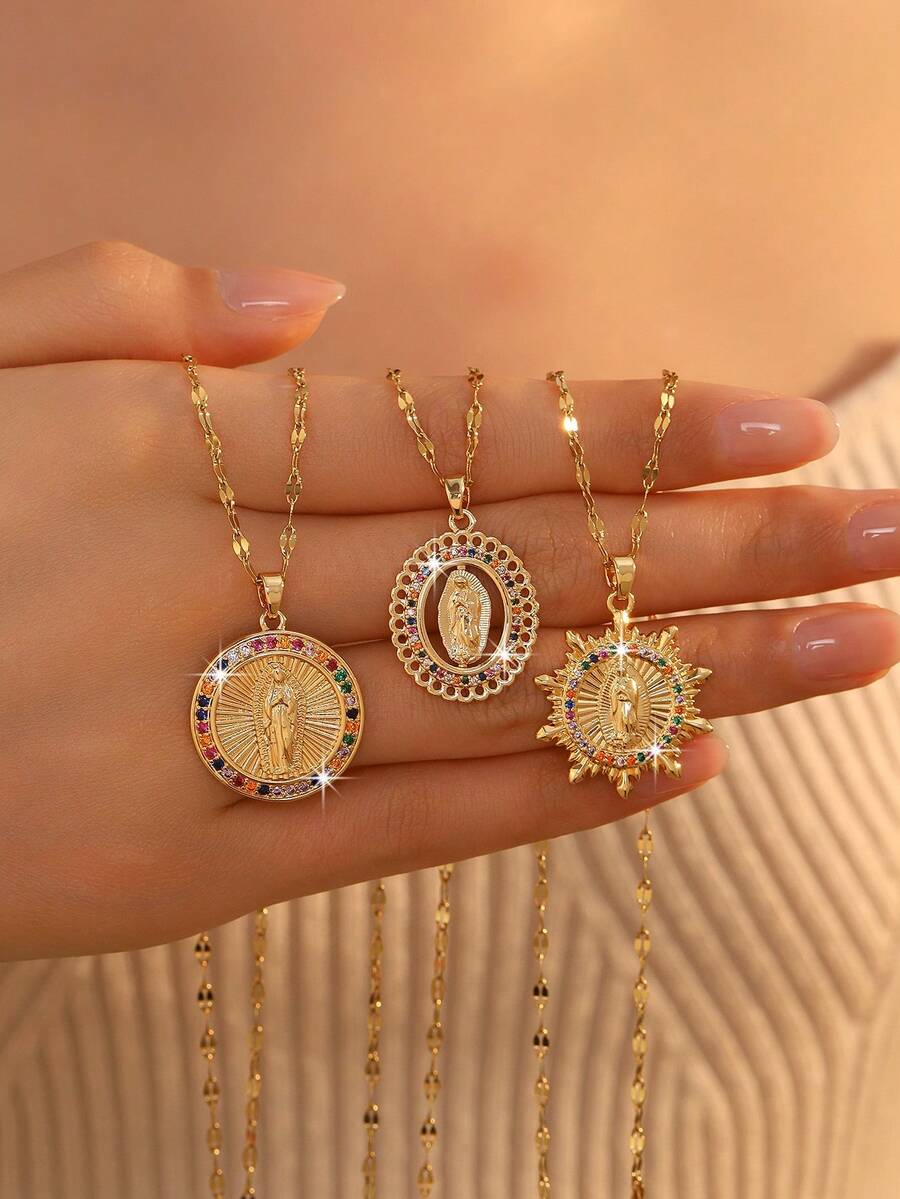 1 pieza Colgante de medallón de Jesús del Día de la Ascensión, cadena de clavícula para mujer para uso diario - Multicolor - Ver 1