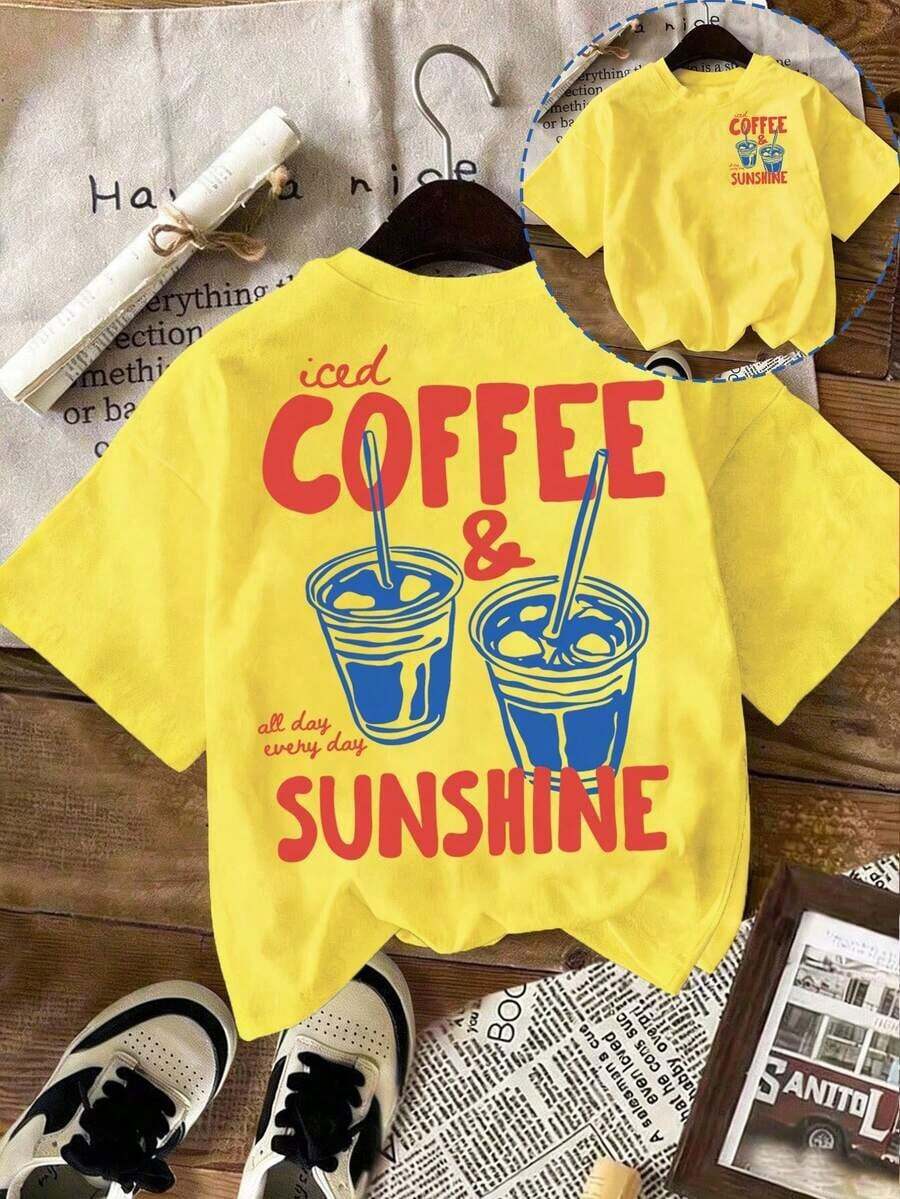 Camiseta de Mujer con Diseño de Café Helado y Sol, Camiseta de Café Helado, Amante del Café - Amarillo - Ver 1