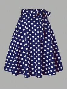 Falda Estampada De Lunares Aleatorios Para Mujer - Azul marino - Ver 1
