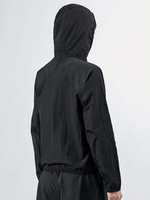 Women's Lightweight Hooded Jacket, Full Zip Breathable Windbreaker Suitable For Camping, Cycling, Running - Black - View 4