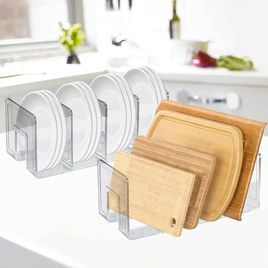 Transparent Acrylic Dish Storage Rack Vertical Dish Rack Kitchen Cabinet Plate Cutting Board Pot Lid Partition Storage Rack Splicing And Stacking Space-Saving Household Countertop Sink Edge Finishing Storage Rack - Multicolor - View 1