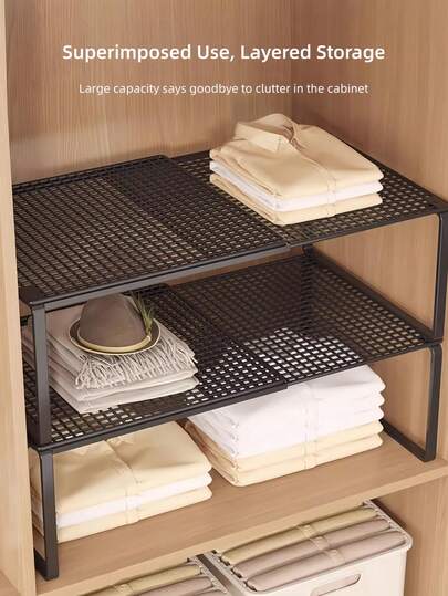 1 Extendable Wardrobe Storage Rack - Heavy Duty Metal Closet Organizer, Height Adjustable, Space-Saving Vertical Storage Rack For Clothes, Shoes, Cabinets - Easy Installation, Compatible With Wardrobes, Shoe Cabinets, Closet Storage Systems - Suitable For Home, Office, Retail Locations, Can Be Used For Closet Organization, Home Organization, Fashion Design, Sturdy Structure, Home Storage, Shelf Liners