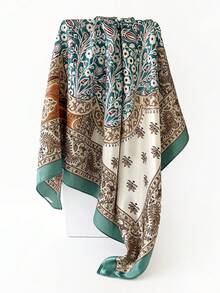 1 pieza Pañuelo cuadrado de mujer de 90cm con estampado de cuerda de cadena, pañuelo estampado versátil para primavera y otoño, esencial de viaje, toalla de playa - verde menta - Ver 2