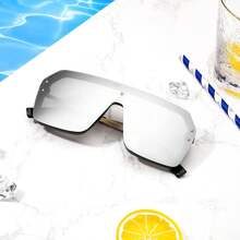 Gafas de sol clásicas siameses de una pieza bonito diseño retro sin montura para mujeres hombres, lentes de sol cuadradas de gran tamaño B2574 - 04 Pago - Ver 8