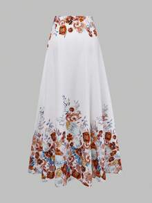 Falda de línea A con estampado floral elegante y romántico para mujer, uso casual diario, té de la tarde, vacaciones románticas, cita de San Valentín en verano - Multicolor - Ver 2