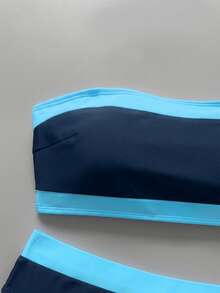 New Fashionable Sexy Solid Color Detachable Strap Strapless Bikini Swimwear For Women, Suitable For Beach, Pool Party, Vacation Summer - Teal Blue - View 5