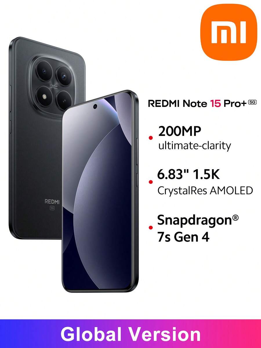 Xiaomi Redmi Note 15 Pro+ 5G 智慧型手機 全球版 Snapdragon® 7s Gen 4 處理器 6.83 吋 CrystalRes AMOLED 螢幕 200MP 主相機 8MP 超廣角相機 32MP 前置相機 6500mAh(Typ) 電池 100W HyperCharge - 黑色 - 查看 1