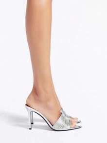 2026 New Arrival Summer Women's High Heel Mules, Pointed Toe Sexy Strap Sandals, Gold Color - Silver - View 4