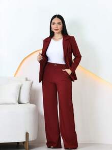 Elegant Blazer And Pants Set In Louis Twill - Burdeos - Ver 1