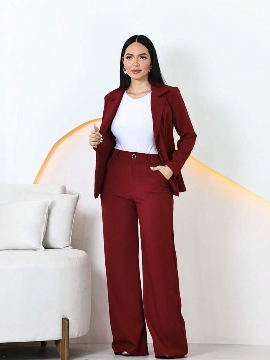 Elegant Blazer And Pants Set In Louis Twill - Burdeos - Ver 1