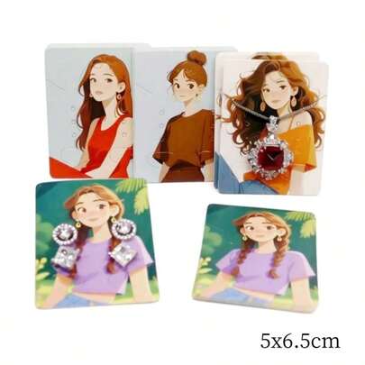 50 Card 5x6.5cm New Beautiful Girl Necklace Earrings Cardboard Jewelry Display Card