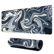 26.77 英寸 x 11.81 英寸大型抽象流体图案加长游戏鼠标垫，带防滑底座和缝合边缘，加长型电脑键盘鼠标垫，适用于家庭办公室 - 黑灰色 - 查看 12