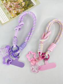 1pc Colorful Braided Lanyard With Star Charm Pendant, Versatile Phone/Camera/Keychain Wrist Strap, Fashionable - Multicolor - View 2