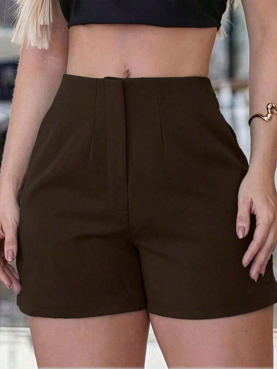 Pantalones cortos deportivos casuales con cintura elástica para mujeres, adecuados para entrenamiento y fitness, color negro de verano - Café integral - Ver 1