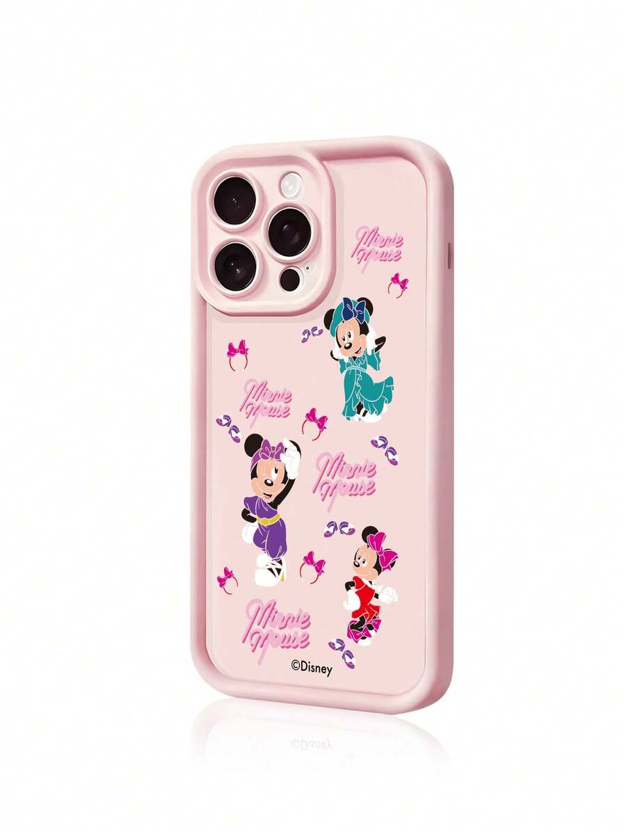1pc New Cute Officially Licensed Disney Dancing Mickey & Minnie Creative Elevated Camera Protective Phone Case With Unique Pink Cartoon Pattern, Thick Anti-Drop Cover Compatible With Apple IPhone 17 Pro Max/Air, 16, 11/12/13/14 Plus, XR, 7/8 Plus, 15 Pro Max - Pink - View 1