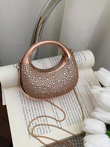 Nuevo mini bolso de mano de acrílico, cartera de moda, bolso de noche en forma de media luna personalizado con correa de cadena - Champán - Ver 9