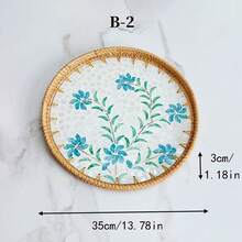 1pc Pearl Shell Inlaid Wooden Base Woven Rattan Decorative Tray, Not For Food Contact, Home Decor - Yellow - View 15