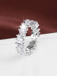 1pc Asymmetrical Geometric Rectangle Design Cubic Zirconia Women Ring - Multicolor - View 17
