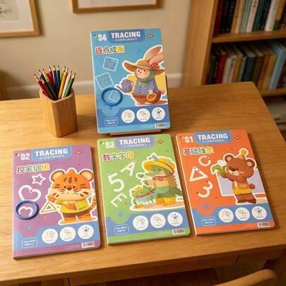 4pcs/128pages Reusable Handwriting Practice Notebook Set, 2026 New Arrival, Digit & Letter Writing Exercise, Ideal Educational Toy For Kids, Great Gift For Children's Day, Holidays (Minor Defects Are Normal, Caution For Sensitive Buyers) (Patterns, Colors And Some Parts Are Random, Packaging Is Random)