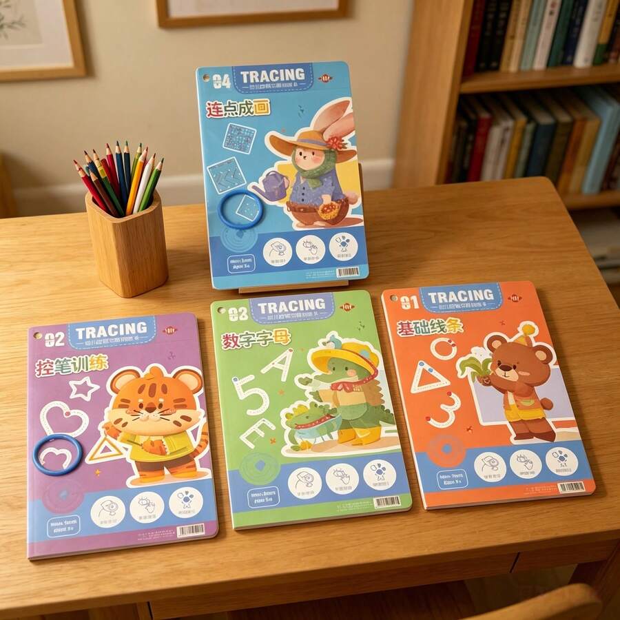4pcs/128pages Reusable Handwriting Practice Notebook Set, 2026 New Arrival, Digit & Letter Writing Exercise, Ideal Educational Toy For Kids, Great Gift For Children's Day, Holidays (Minor Defects Are Normal, Caution For Sensitive Buyers) (Patterns, Colors And Some Parts Are Random, Packaging Is Random) - A - View 1