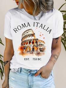 Camiseta con estampado de Roma italiana, Camiseta del Coliseo de Roma - Blanco - Ver 2