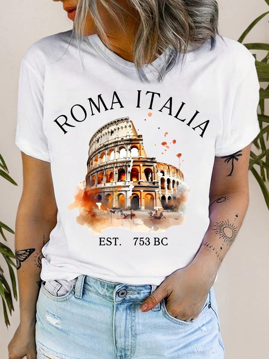 Camiseta con estampado de Roma italiana, Camiseta del Coliseo de Roma