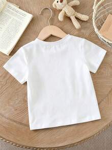 Disney Background Mickey Mouse Hand-Drawn Graffiti Style Print Kids' Loose Short Sleeve T-Shirt - Playful And Artistic Casual Top - 白色 - 查看 4