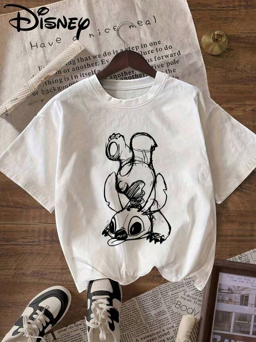 Disney Lilo & Stitch Hand-Drawn Stitch Oversized T-Shirt: White Loose Fit Cotton Tee With Sketch Style Stitch Graphic, Perfect For Theme Park Visits, Casual Wear And Stitch Fans, Ideal Gift - trắng - Xem 1