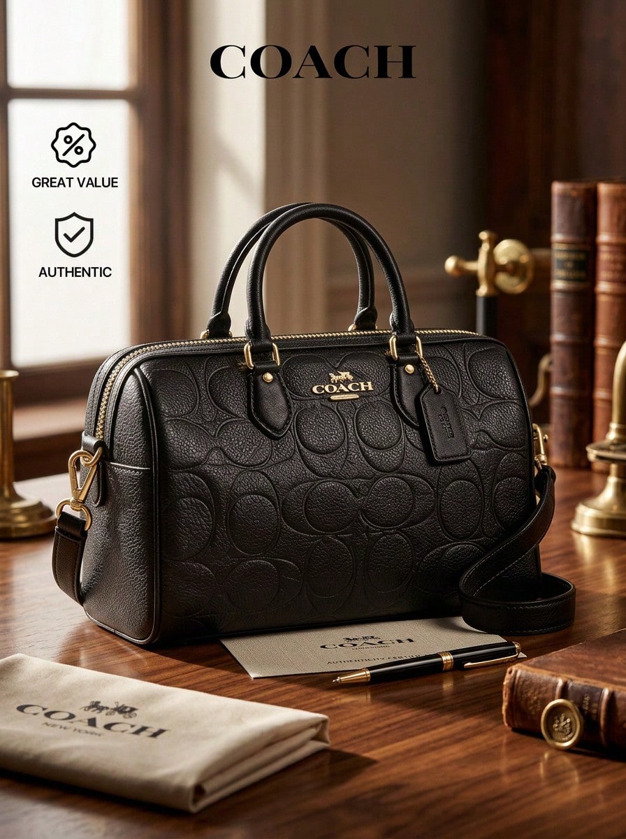 Coach Authentic Rowan Women's Signature Leather Mini Crossbody Bag CCF28IMBLK Black Signature Leather Adjustable Strap Zip Closure Compact Mini Structured - Genuine Designer Crossbody For Women - Daily Essential - Summer Kickoff Graduation Gift - Black - View 1