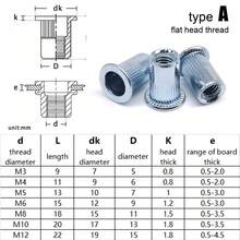 M3 M4 M5 M6 M8 M10 M12 cabeza plana pequeña rosca ciega avellanada tuerca de remache hexagonal semiesagonal inserto tuerca Rivnut Nutsert acero al carbono REKD - tipo C - Ver 11