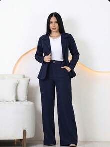 Elegant Blazer And Pants Set In Louis Twill - 藏蓝色 - 查看 1