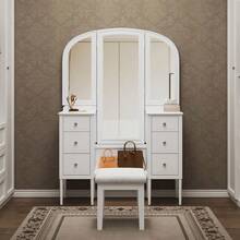 Antique Makeup Vanity Desk With Triple Mirror 6-Drawer Dressing Table Set Including Stool Full Length Mirror For Bedroom Dressing Room White - White1 - View 2
