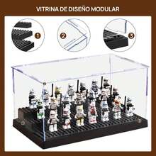 Grande Caja Expositora de Minifiguras para Bloques de Figuras de Acción, Caja Expositora Acrílica Transparente a Prueba de Polvo con 3 Escalones Móviles (negro-2PACK) - negro-1PACK - Ver 2