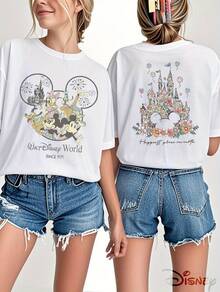 Disney Women's T-Shirt Walt World Castle And Characters Tees Officially Licensed Double-Sided Print Women'S Short Sleeve T-Shirt, Perfect For Spring And Summer Casual Wear, Ideal Gift Choice - 白色 - 查看 6