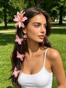 1 chiếc kẹp tóc thời trang xuân/hè hình hoa ly, bướm và tua rua phong cách Bohemian, phụ kiện ngọt ngào dùng hàng ngày/ngày lễ, quà tặng Ngày của Mẹ. - Nhiều màu - Xem 11