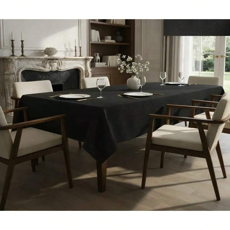 Rustic Dining Tablecloth 200x140cm, Synthetic Linen Fabric - màu đen - Xem 1