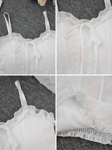 Áo hai dây viền ren, áo khoác ngoài thanh lịch cho nữ, áo tank top ngắn gợi cảm chất liệu jacquard có đệm ngực, phong cách thường ngày mùa hè. - trắng - Xem 6