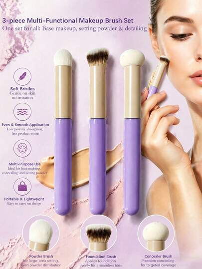 Bộ cọ trang điểm chuyên nghiệp 3 món – Cọ đa năng dùng cho nền trang điểm, che khuyết điểm và môi. Dụng cụ trang điểm mềm mại, bộ cọ trang điểm nhỏ gọn, tiện lợi khi đi du lịch, dụng cụ trang điểm thiết yếu dành cho phụ nữ, lựa chọn tốt nhất cho người mới bắt đầu trang điểm và là món quà tuyệt vời dành cho các bạn gái.