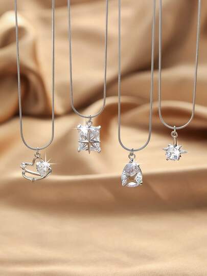 1pc Minimalist Elegant Luxury Zirconia Pendant Snake Chain Necklace, Versatile Daily Wear Gift For Women, Girls, Mother's Day, Teacher's Day, Thanksgiving, Valentine's Day