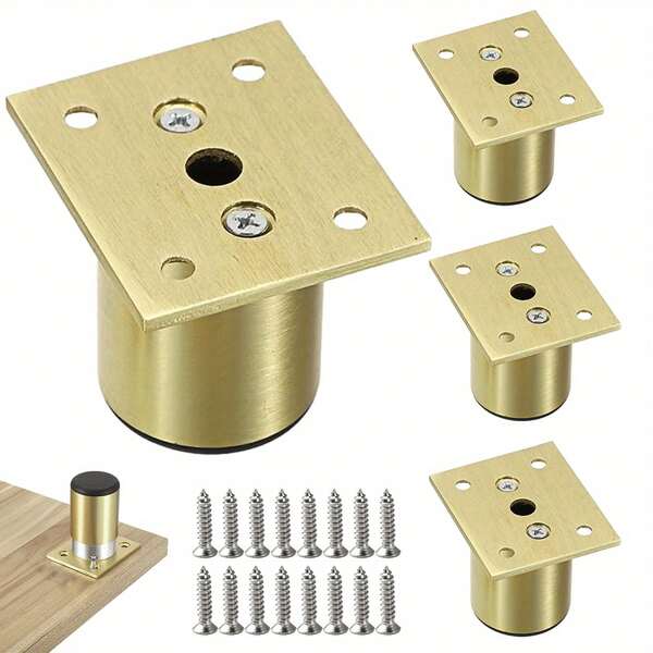 4 Conjuntos de Pernas de Móveis Redondas Ajustáveis em Alumínio, Pés de Móveis de 2 Polegadas Dourado/Preto, Pernas de Substituição Resistentes para Sofá, Armário, Secretária, Mesa, Cadeira, Cama e Penteadeira