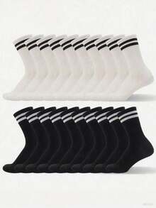 20 đôi tất dài đến bắp chân, thời trang tối giản, thoáng khí, thấm hút mồ hôi, dành cho cả nam và nữ, tất cho cặp đôi, tất mùa thu - Đen và trắng - Xem 6