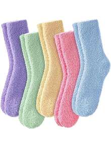 1/3/6 Pairs Thickened Coral Fleece Socks For Women, Warm Lining Long Socks For Winter, Suitable For -40°C, Fuzzy Sleep Socks - Multicolor - View 13