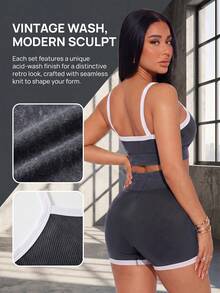TCVC 2026 Summer New Women's Seamless Washed Vertical Striped Sporty 2-Piece Set Sports - Black - View 3
